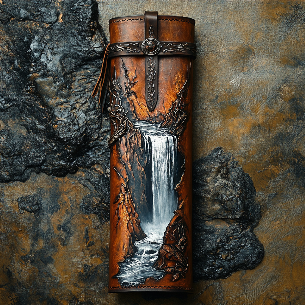 A Leather Quiver with Silver Waterfall Etching