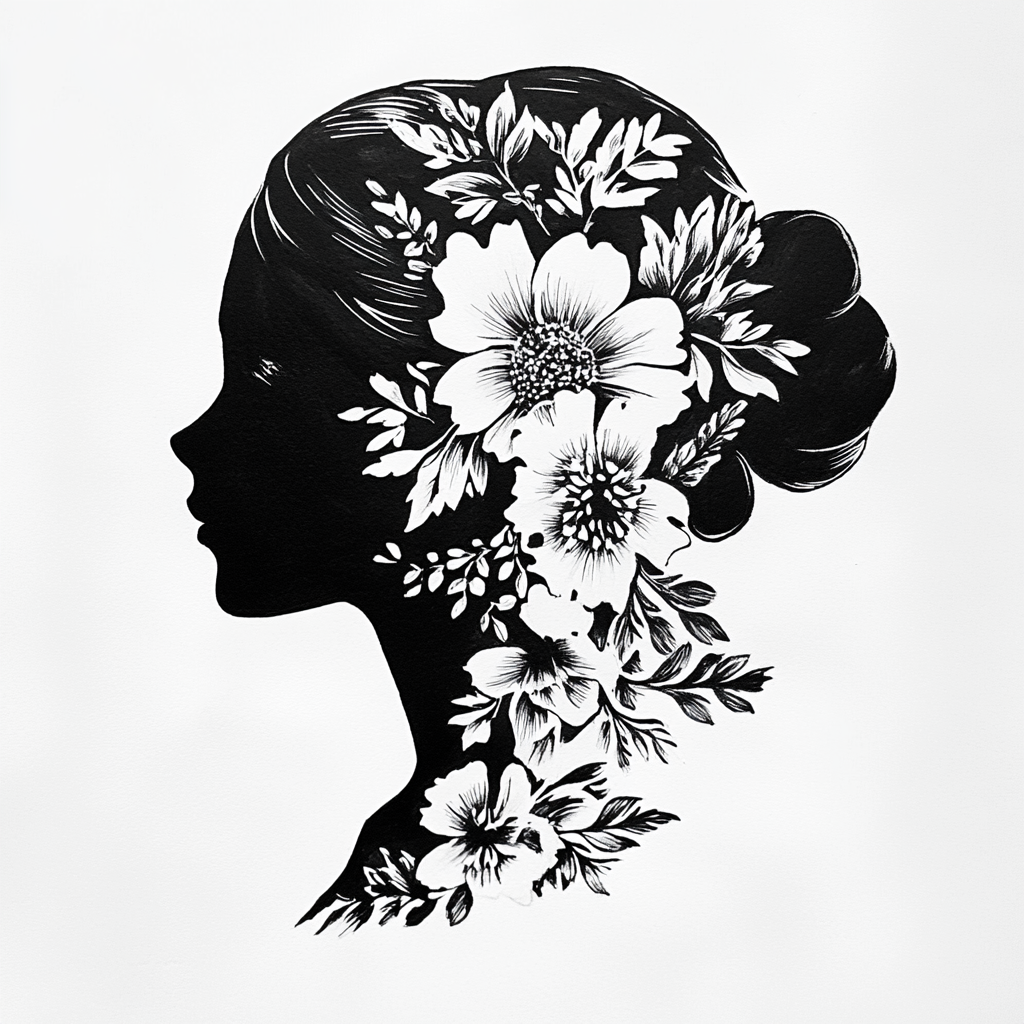 A Light Female Silhouette with Intricate Flower Painting