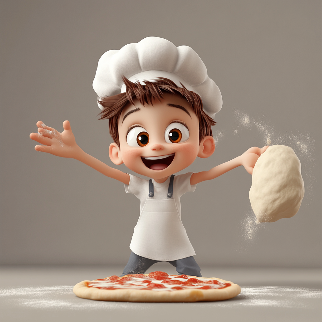 A Little Boy Making Pizza in 3D