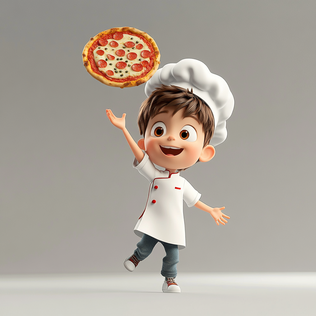 A Little Chef Boy Tossing Pizza Joyfully