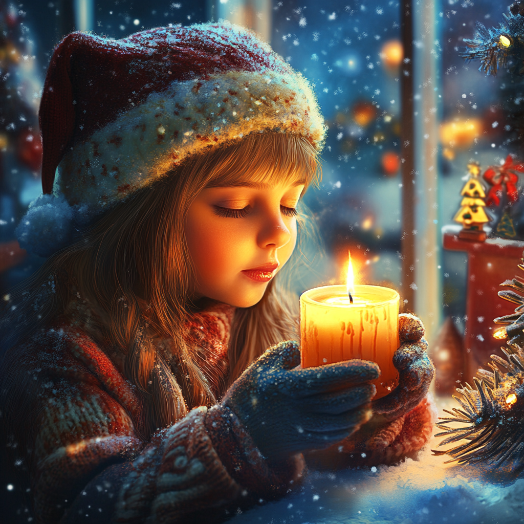 A Little Girl Holding Candle in Christmas Winter