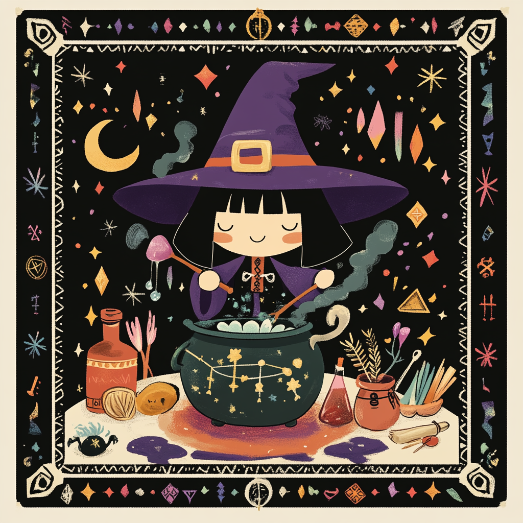 A Little Witch Making Colorful Potions