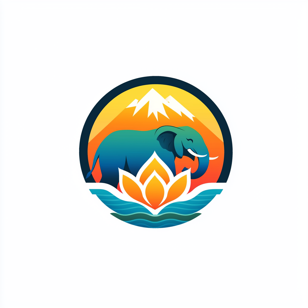 A Logo with Elephant, Lotus, and Mountain