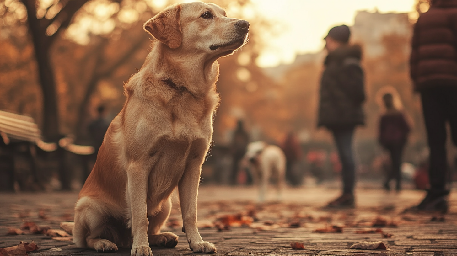 A Lonely Stray Dog in a Vibrant Park.