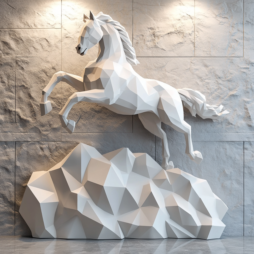 A Low Poly Jumping Horse Wall Sculpture