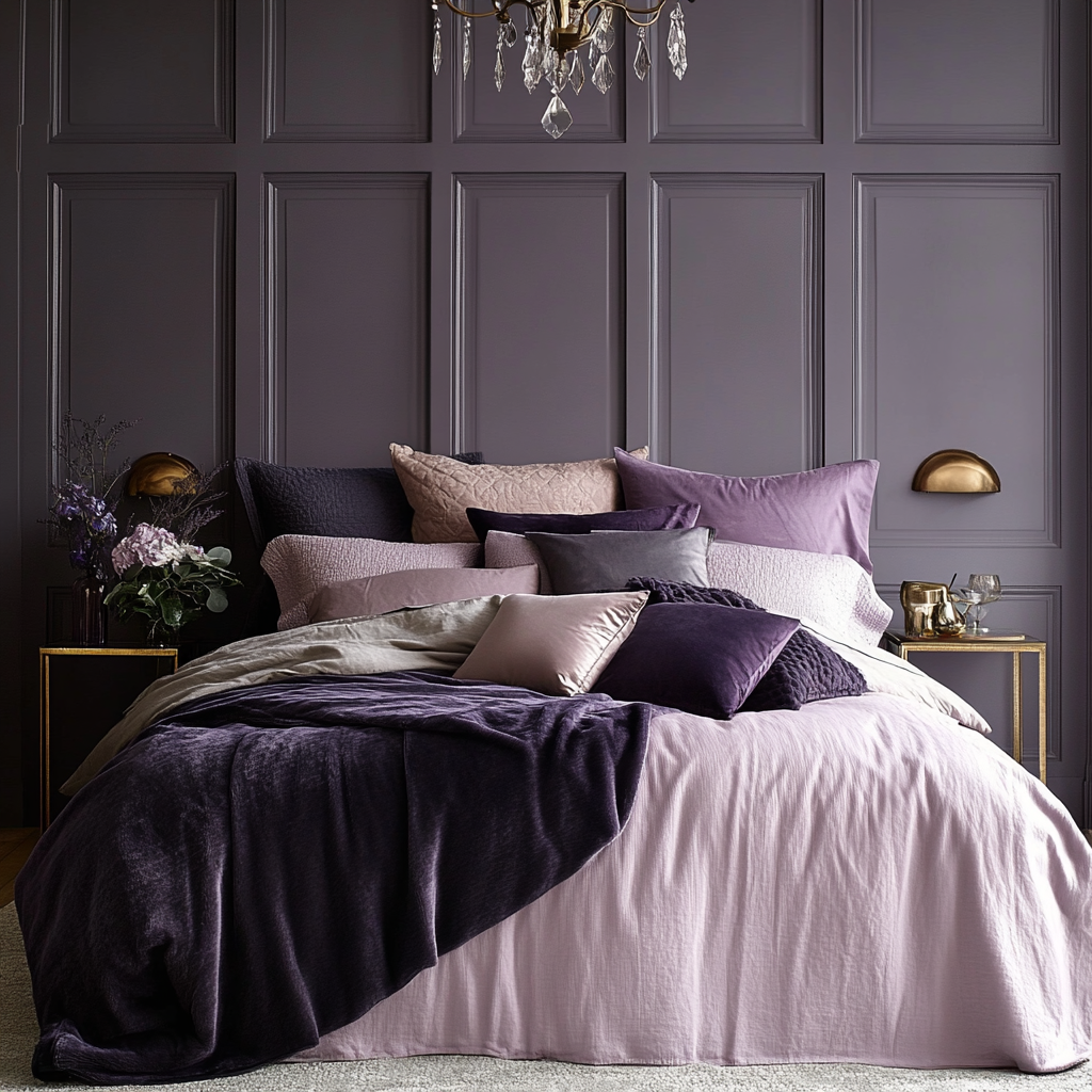 A Luxurious Lavender Bedroom with Plush Textures