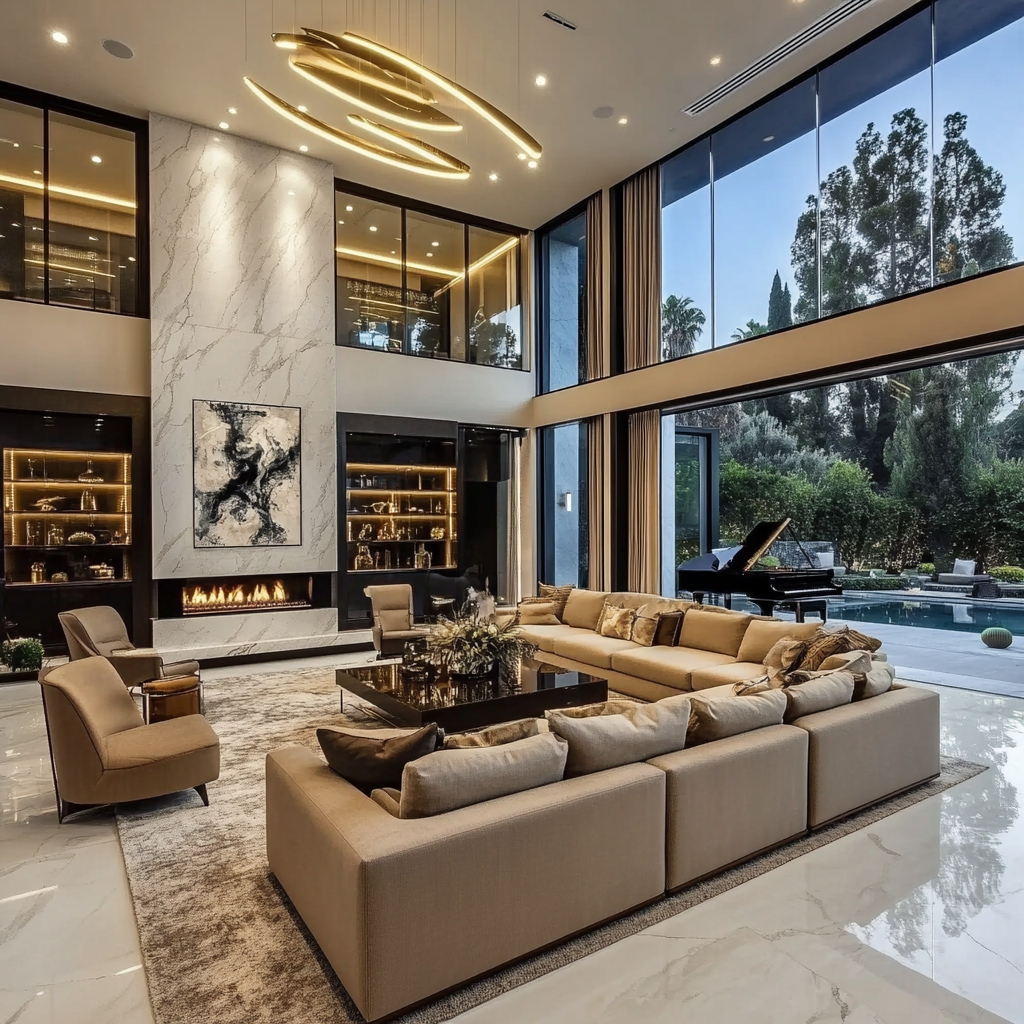 A Luxurious Living Room in a Hollywood Mansion