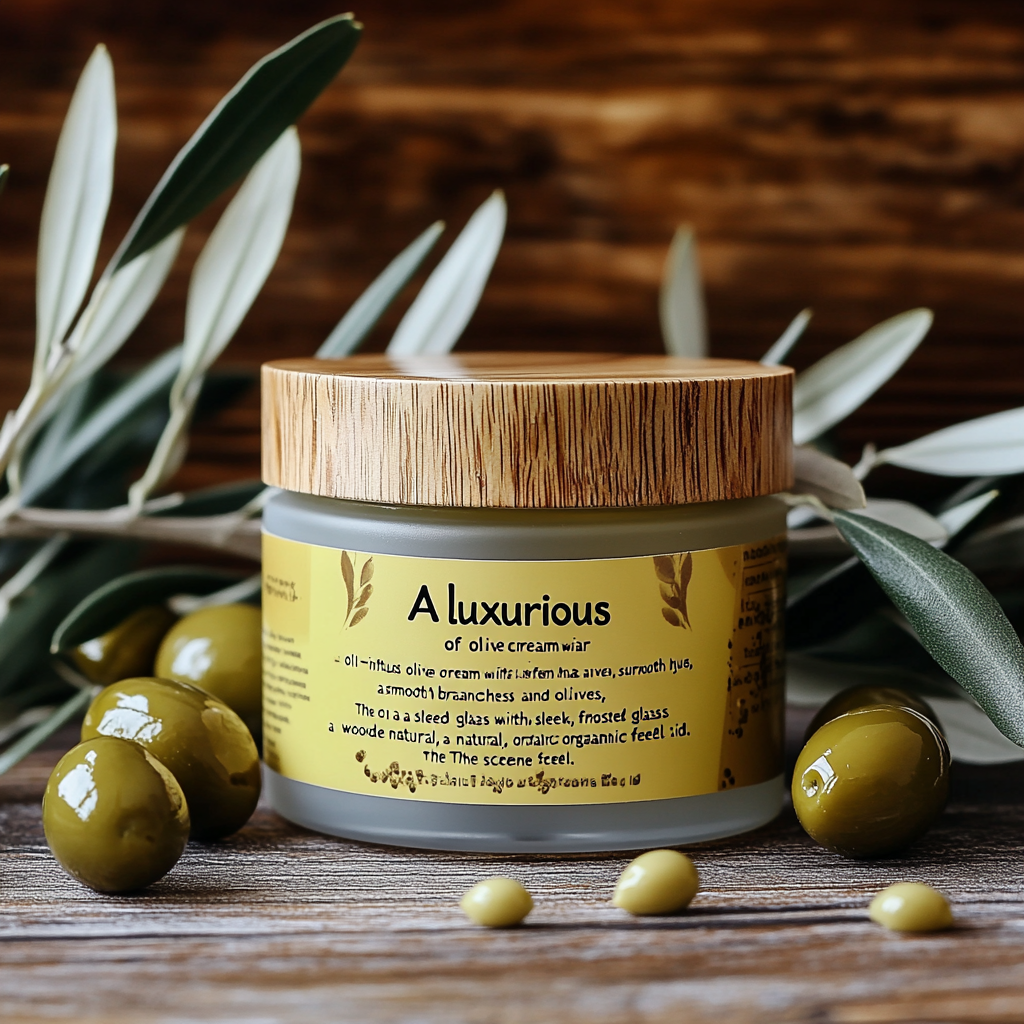 A Luxurious Olive Oil-Infused Cream Surrounded by Olives