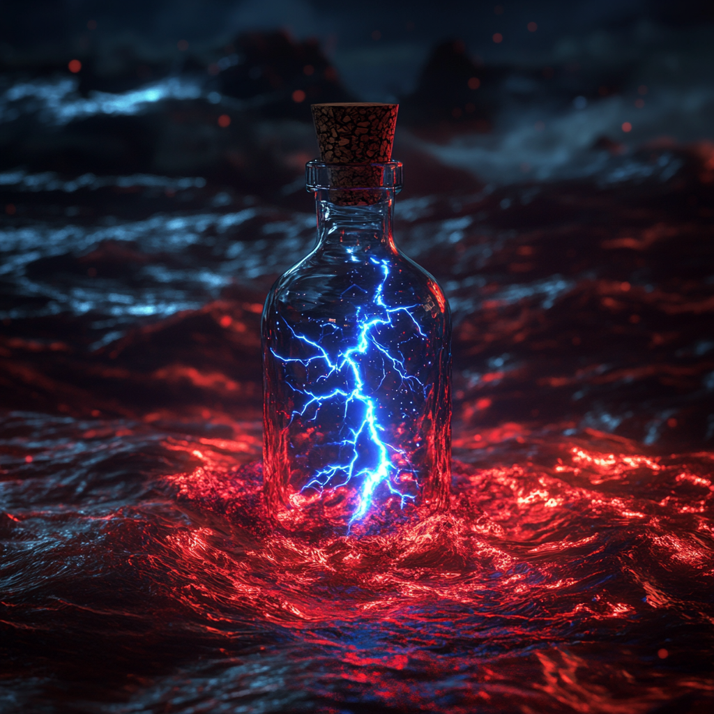 A Magical Bottle Floating in Stormy Sea