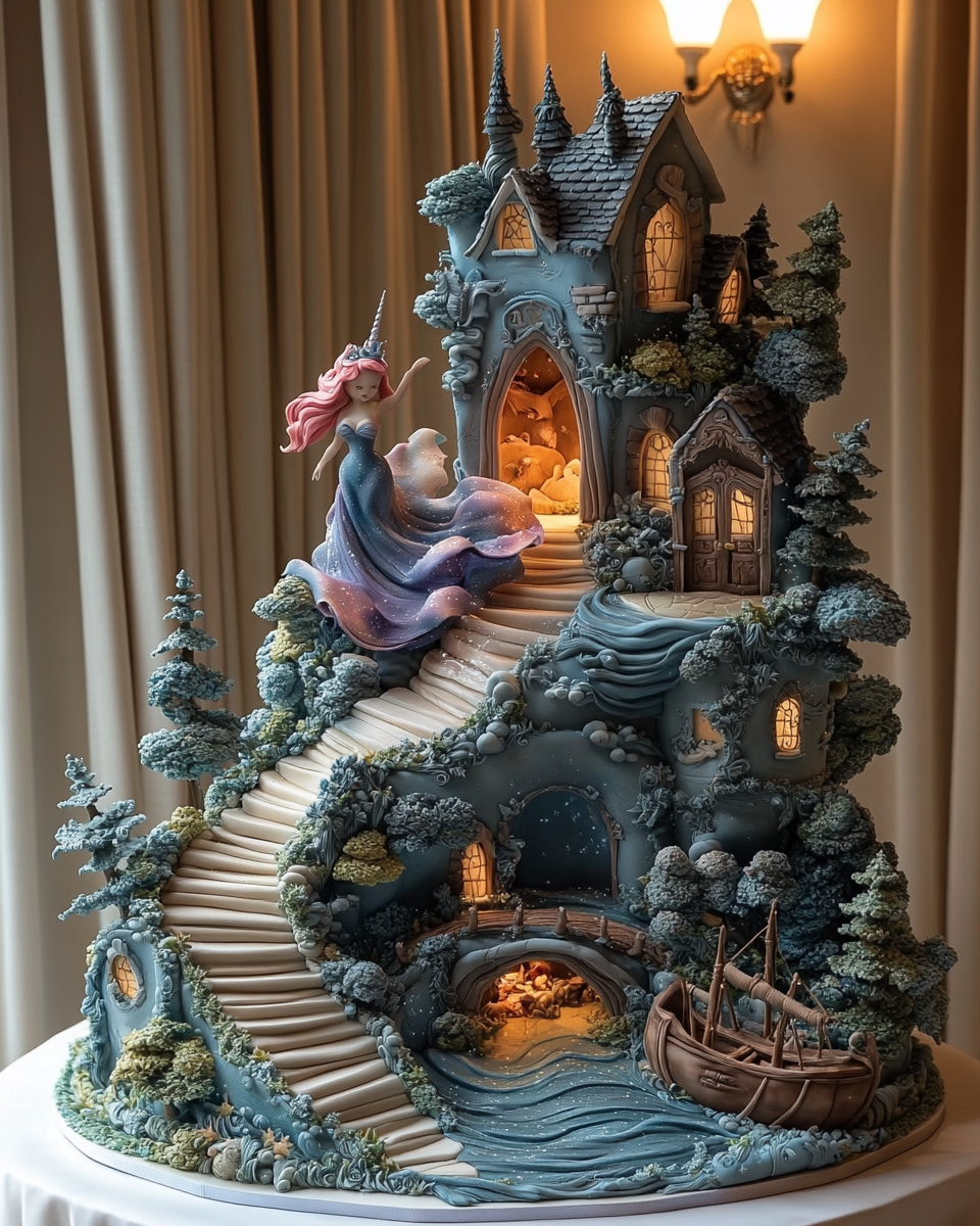 A Magical Cake with Fairy, Mermaid, Unicorn