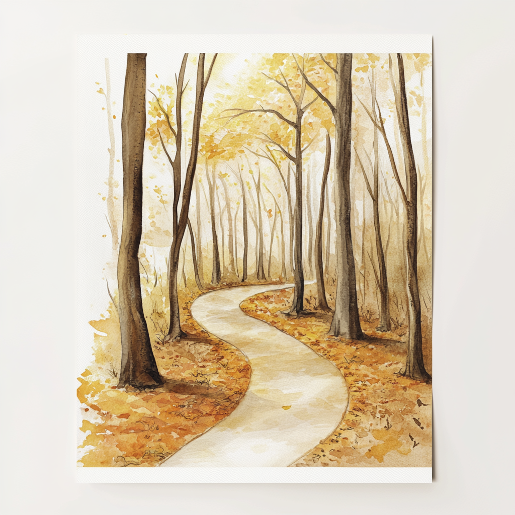 A Magical Forest Path in Watercolor Painting