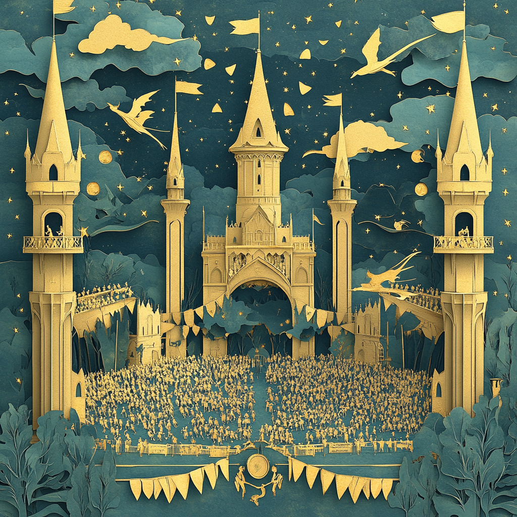 A Magical Quidditch Scene with Gold Foil Accents