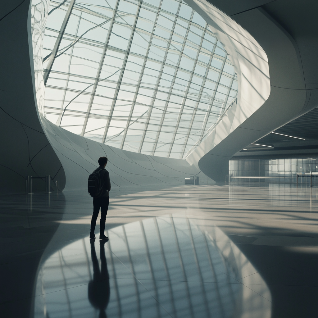 A Man Standing at Airport Gate in Morning