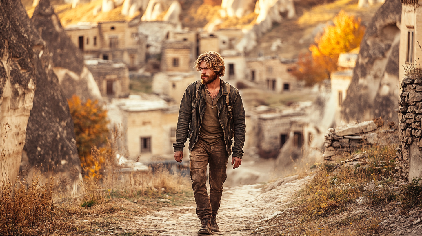 A Man Walking in Cappadocia with Epic Architecture