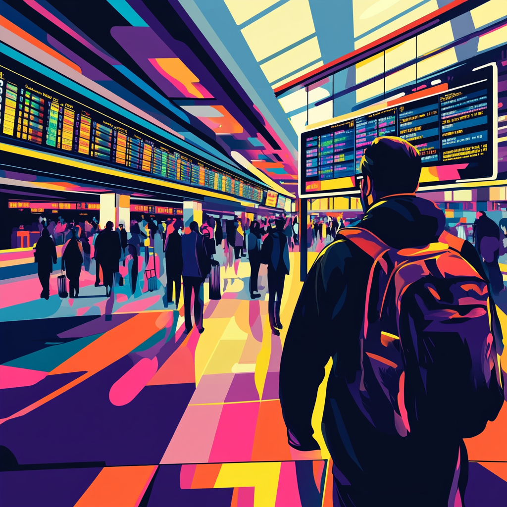 A Man at the Busy Airport Terminal