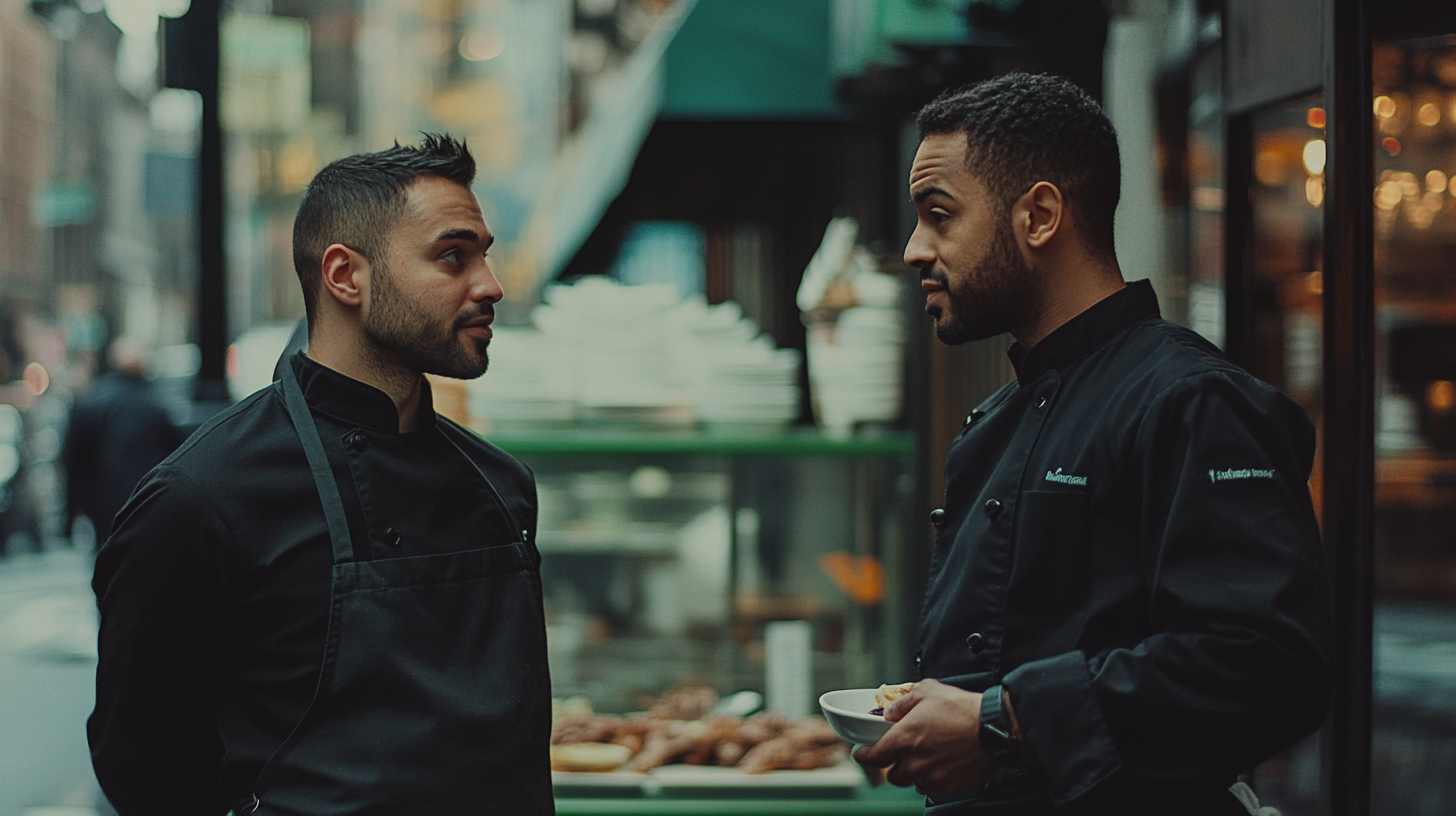 A Man in Black Talking to NY Chef