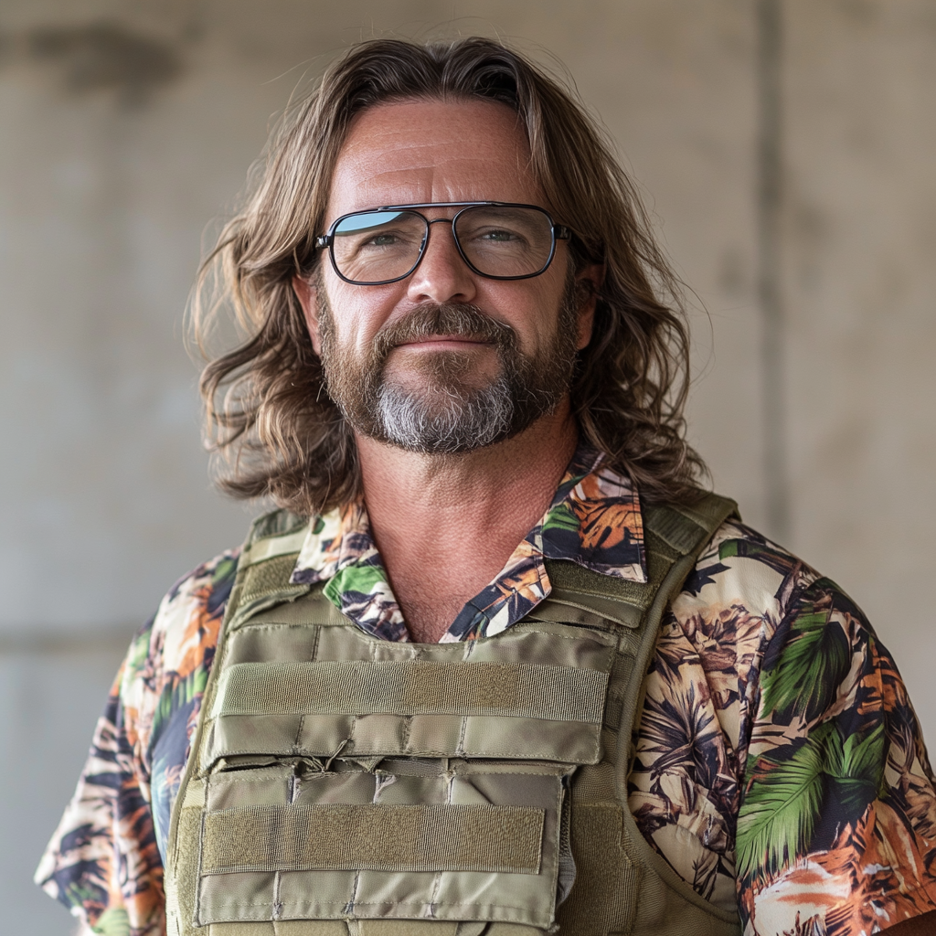 A Man in Hawaiian Shirt and Vest Smiling