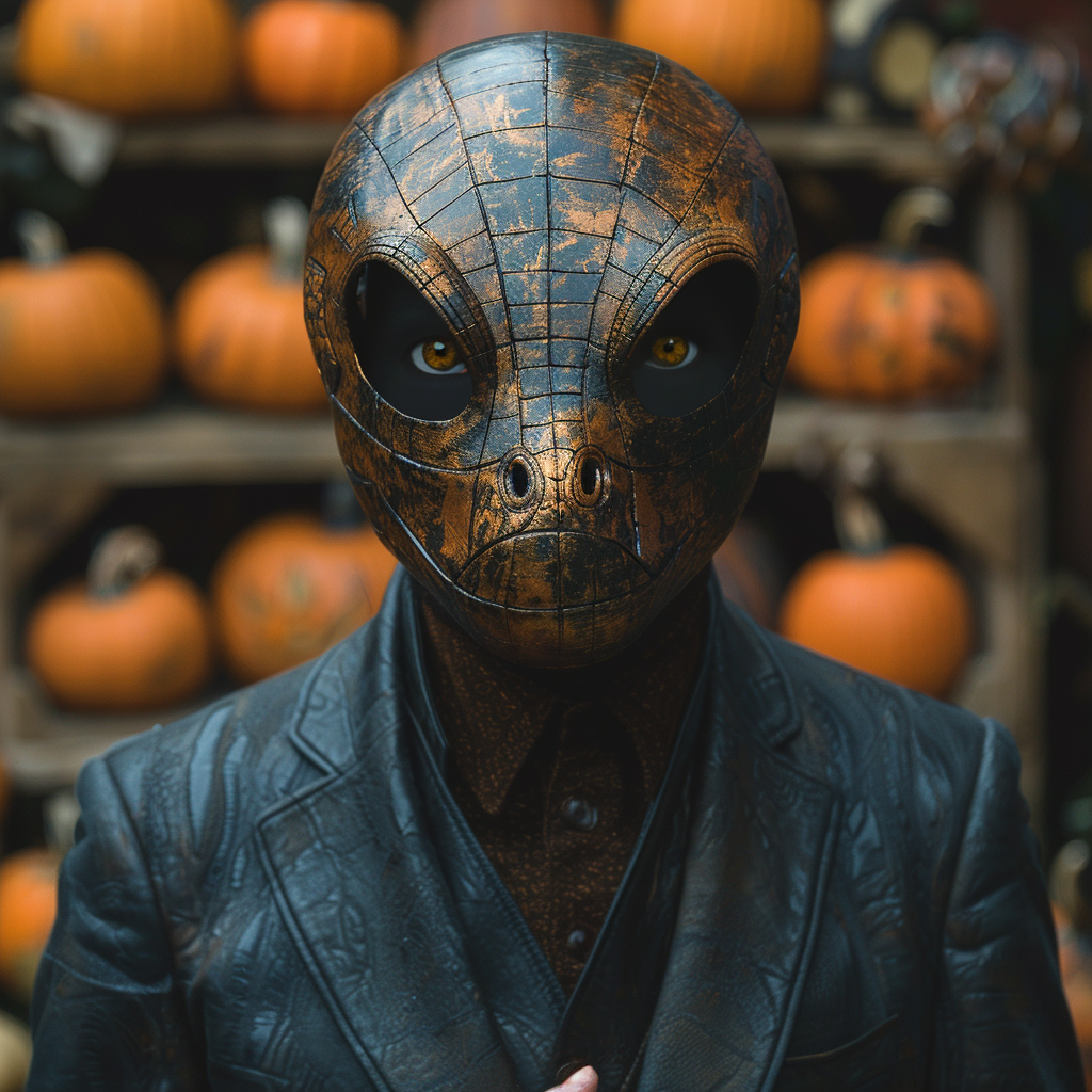 A Man in Reptiloid Mask at Halloween Party