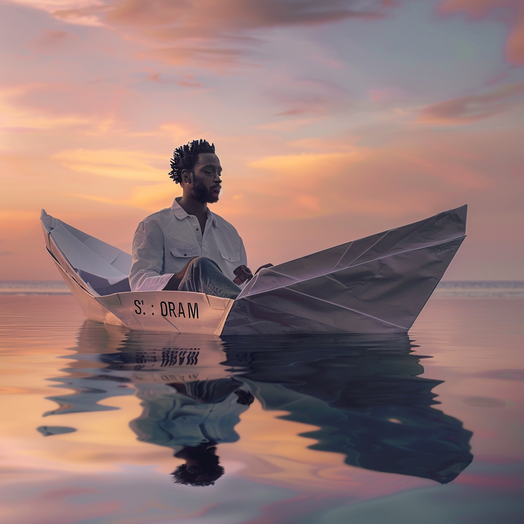 A Man in SS. JORAM Boat at Sunset