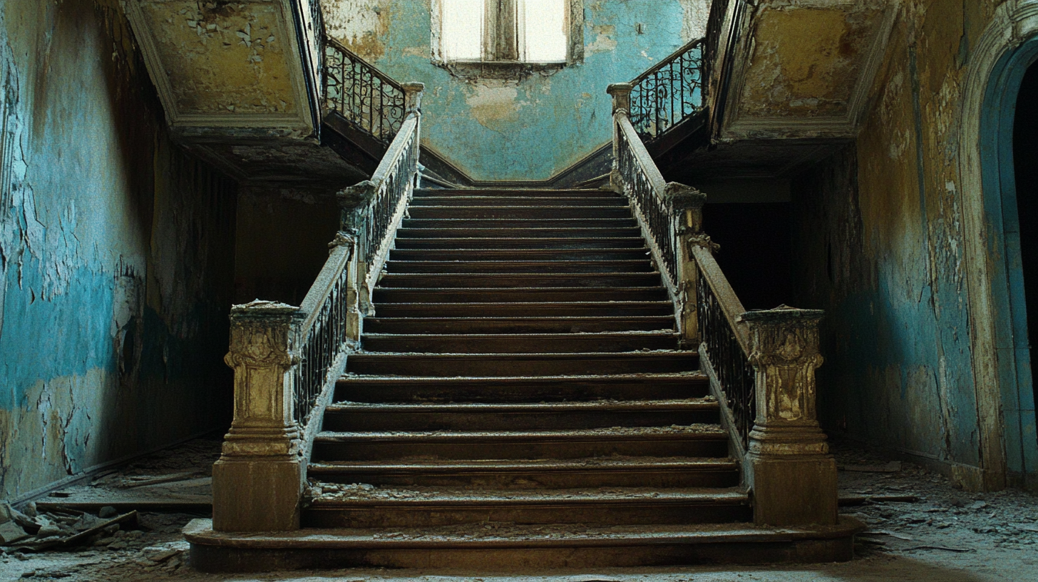 A Matrix Movie Hotel Hall with Empty Stairs