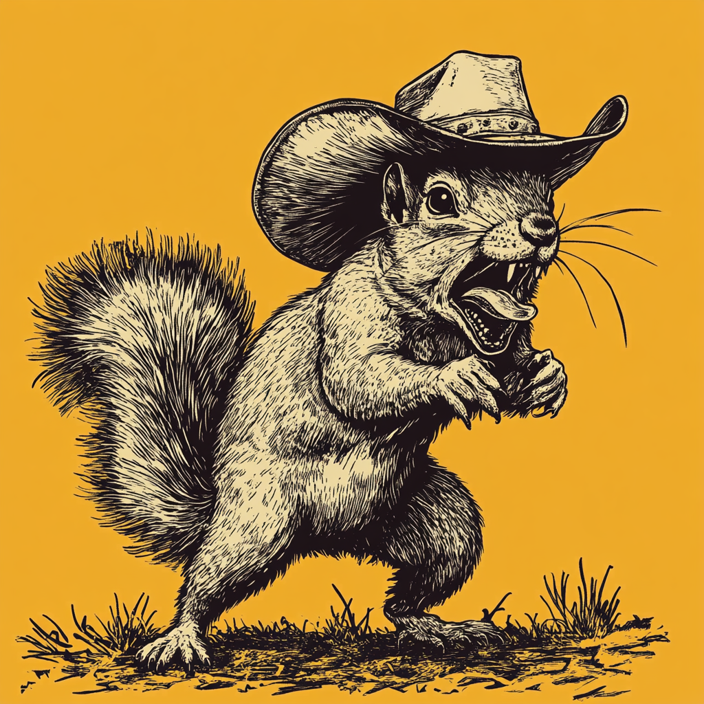 A Mean Squirrel in Cowboy Hat