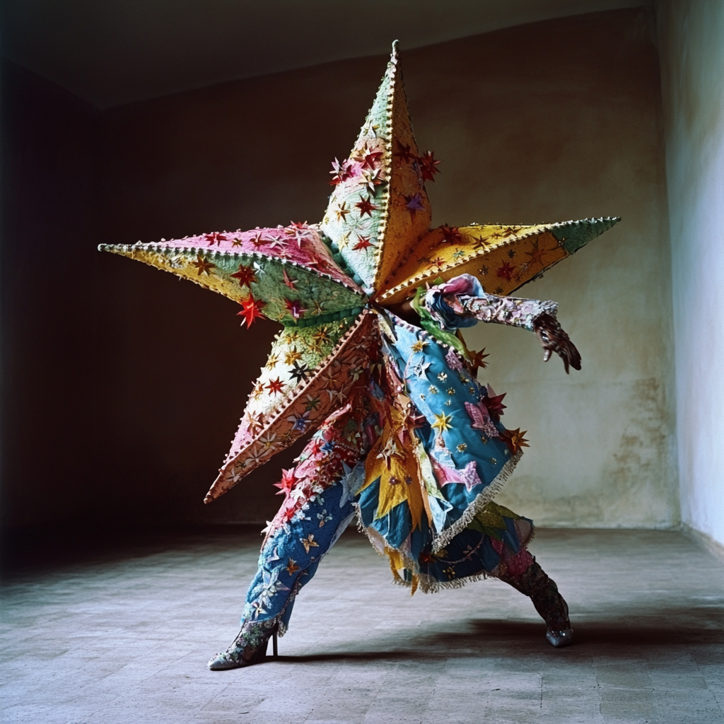 A Mexican Piñata Star Dancing Among Eight Stars.