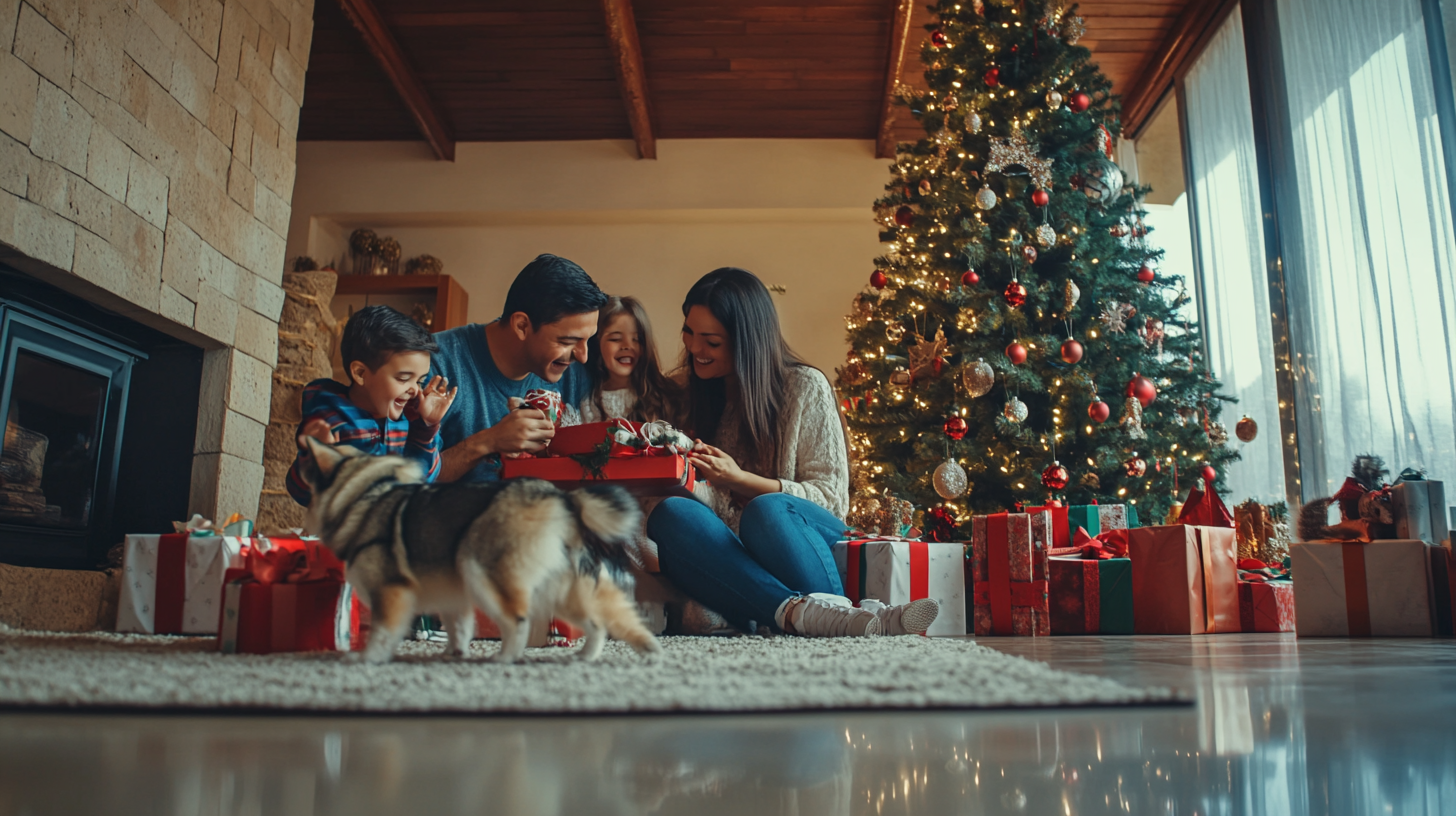 A Mexican family opens Christmas gifts with pets