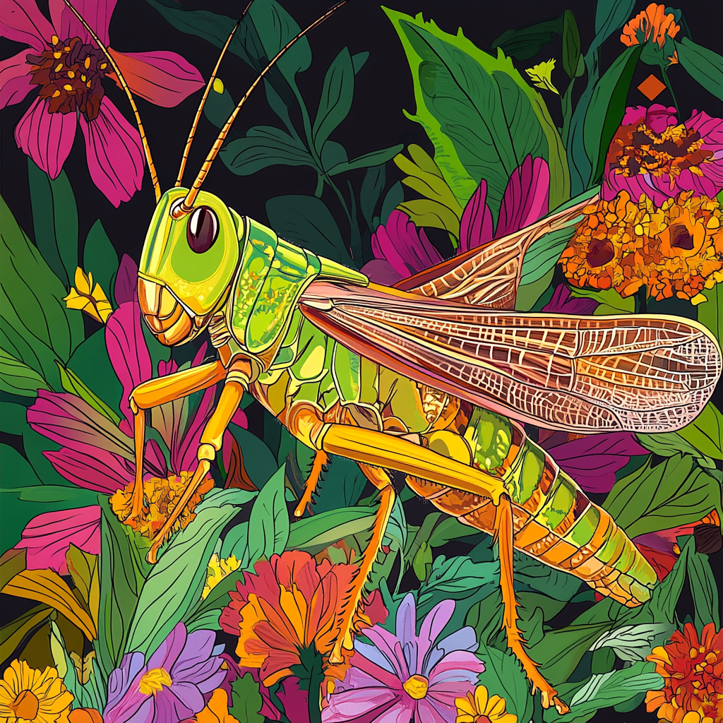 A Mexican grasshopper in natural habitat illustration.