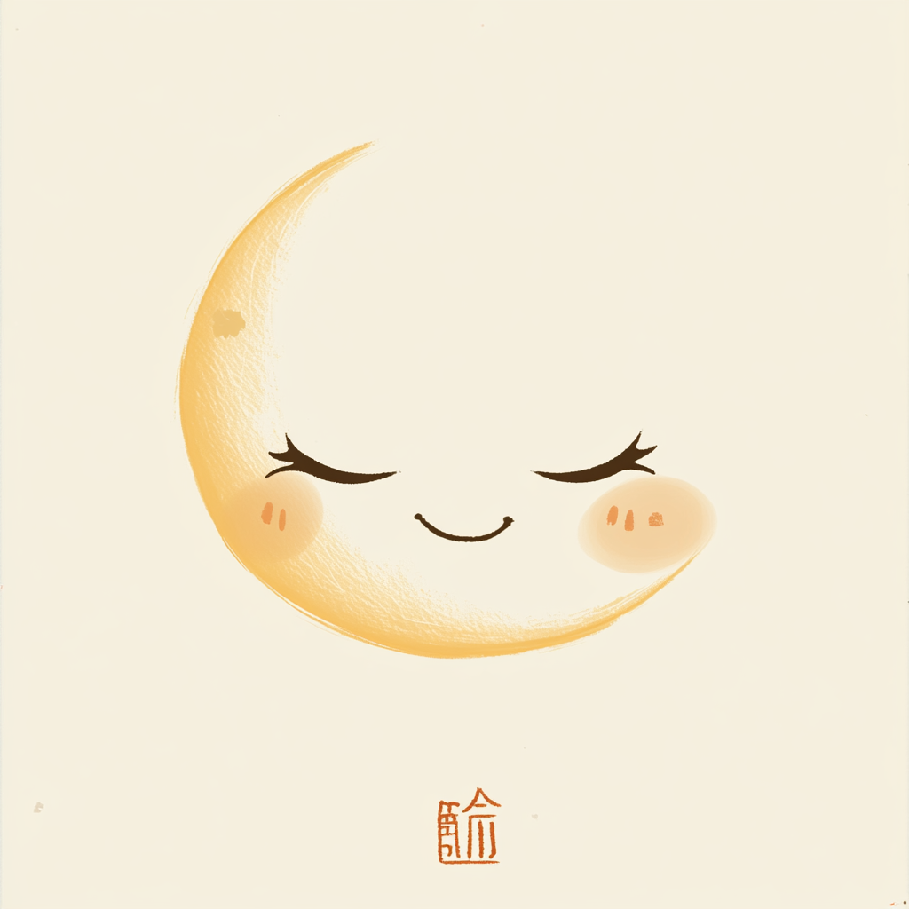 A Minimalist Chinese-inspired happy face with crescent eyes