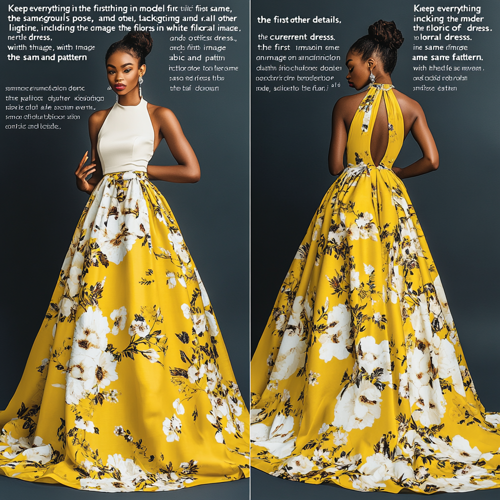 A Model in Yellow Floral Dress Pose