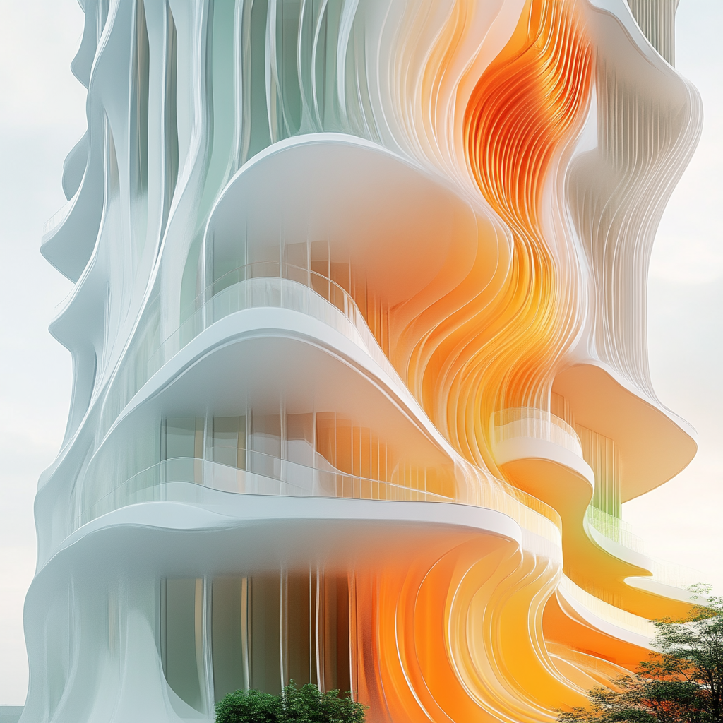 A Modern Building Facade with Flowing Shapes