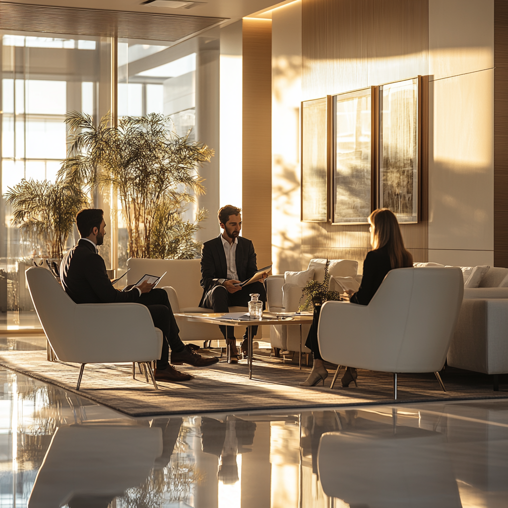 A Modern Cozy Meeting Room With Business People