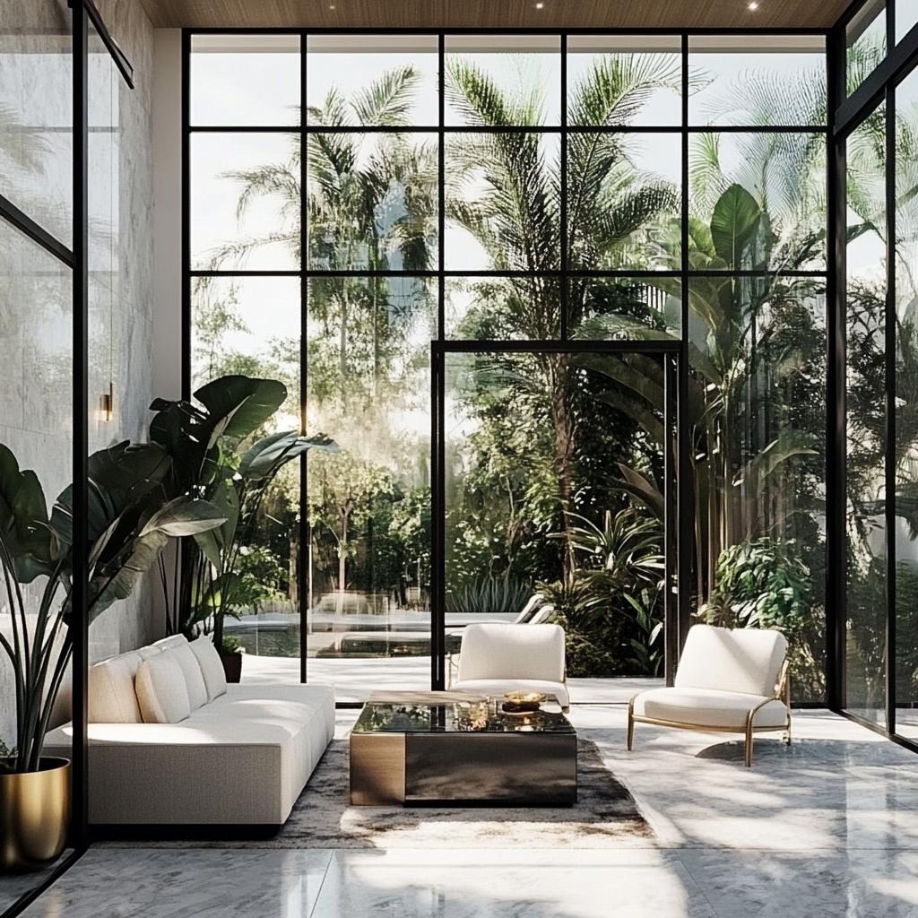 A Modern Mediterranean Terrace with Tropical Plants