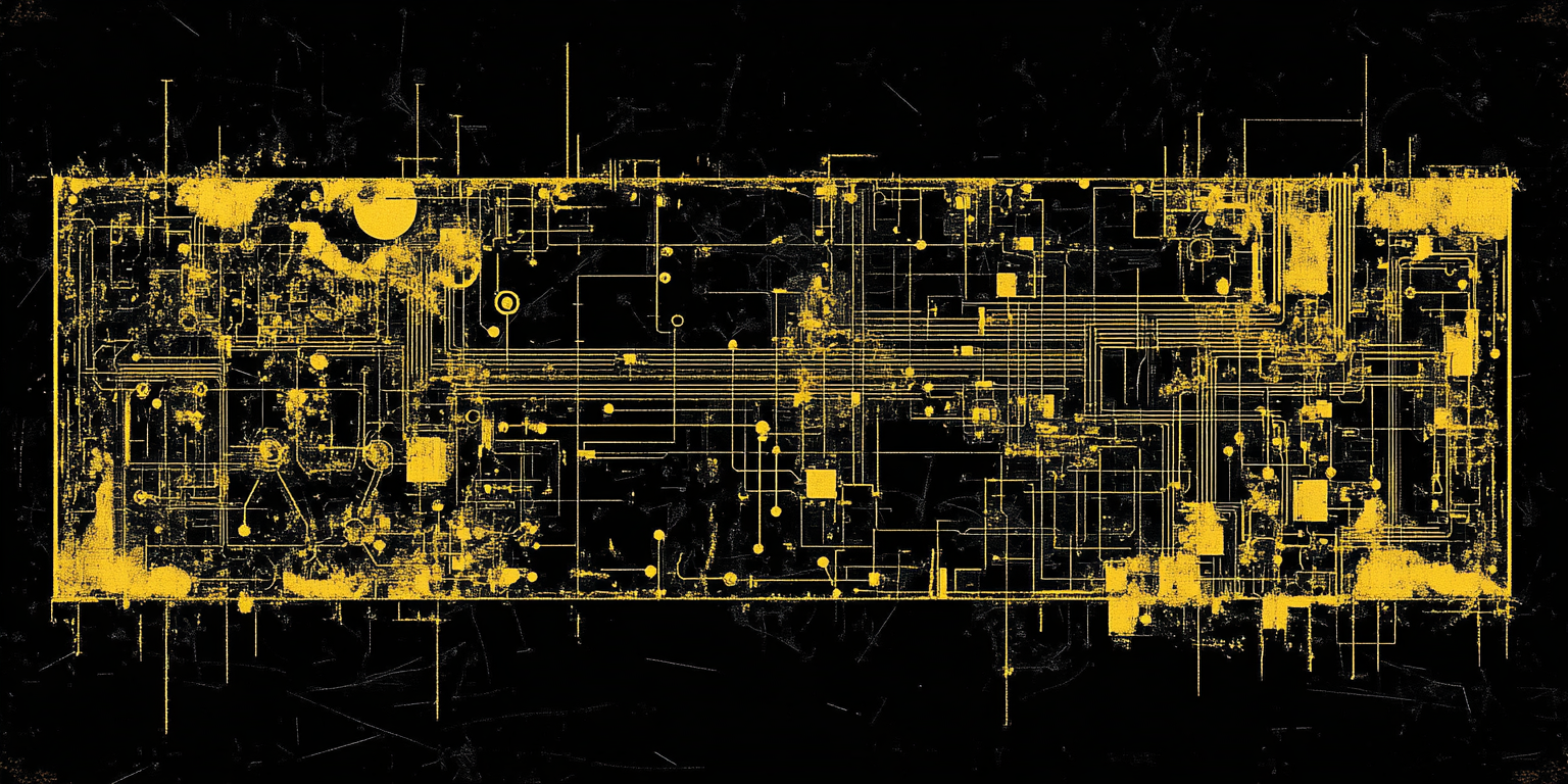 A Modern Yellow Circuit Diagram on Black Background.