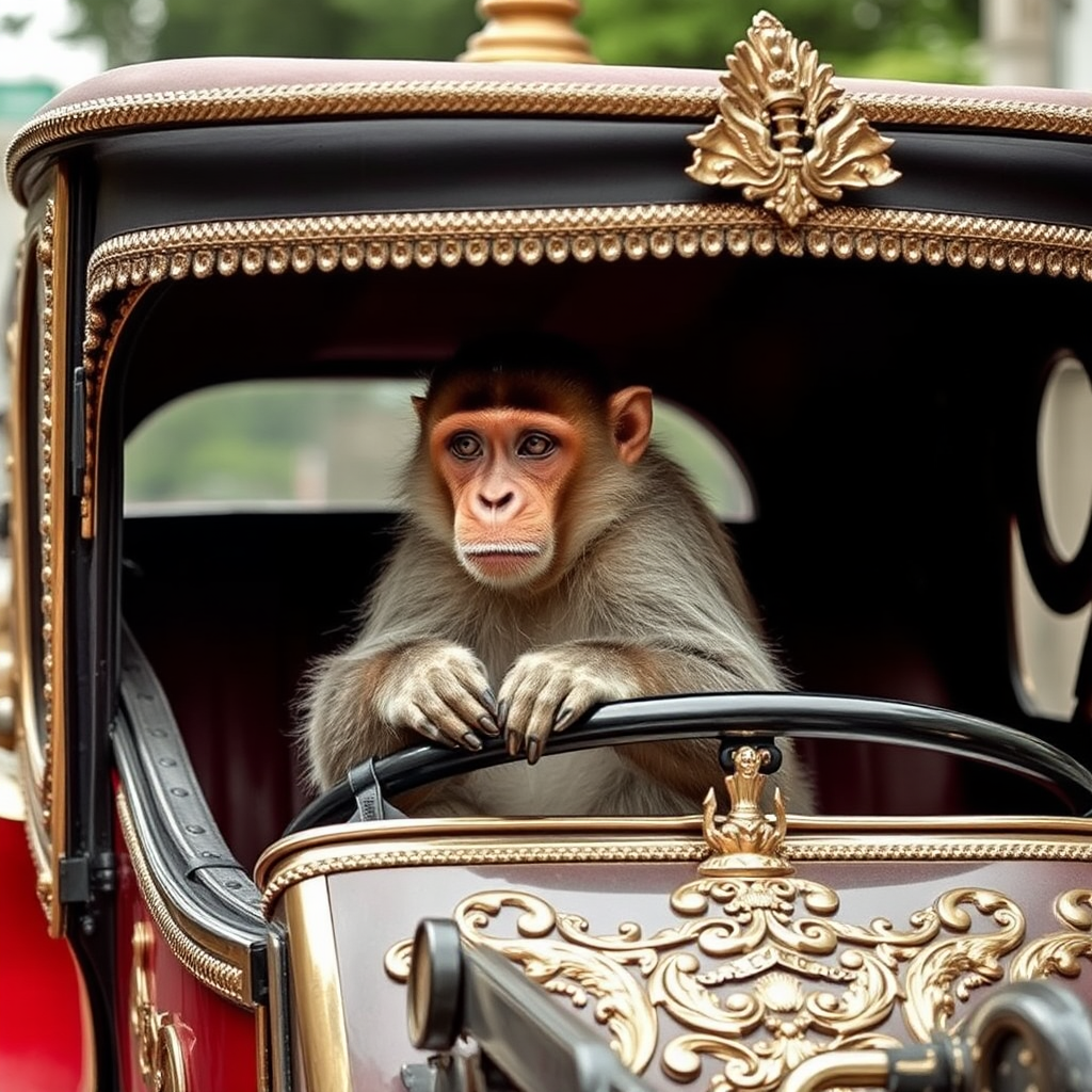 A Monkey Driving a Fancy Carriage