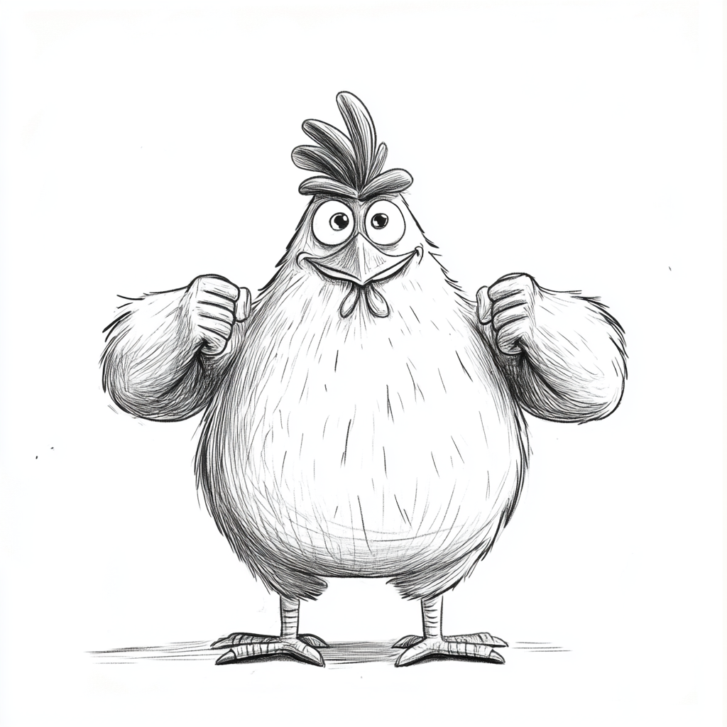 A Muscular Happy Chicken in Vintage Cartoon Style