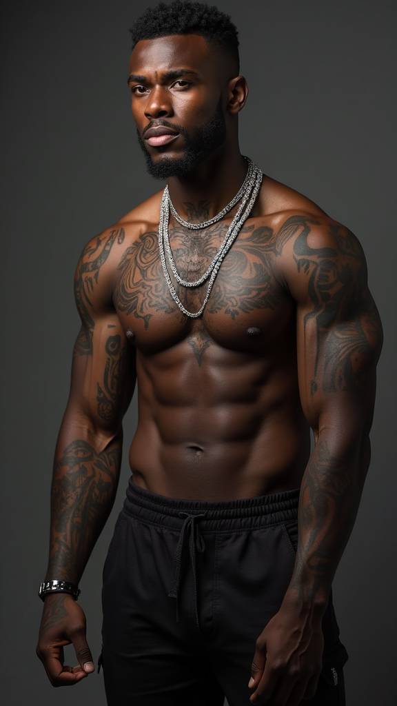 A Muscular Man with Tattoos Wearing Diamond Chain