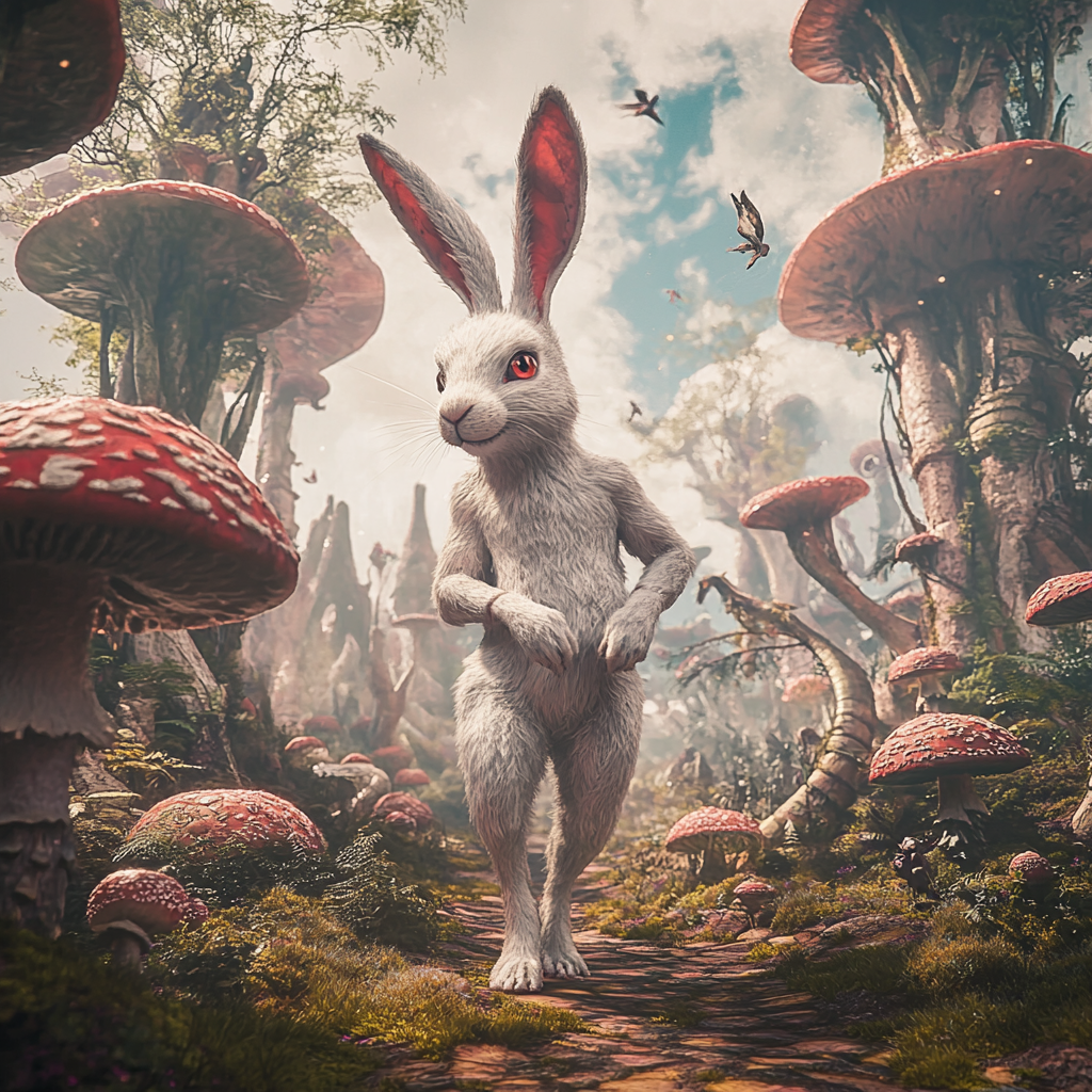 A Muscular White Rabbit in a Magical Wonderland