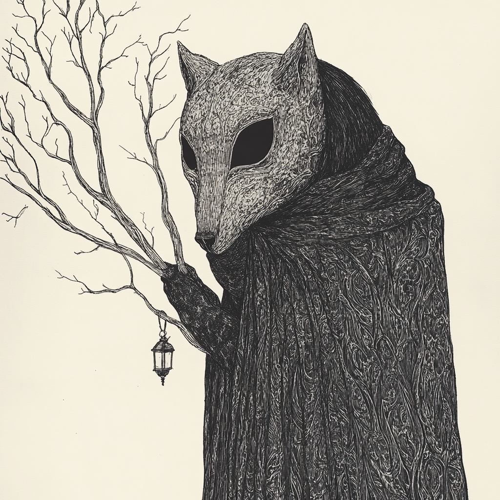 A Mysterious Gothic Figure Holding Animal Mask