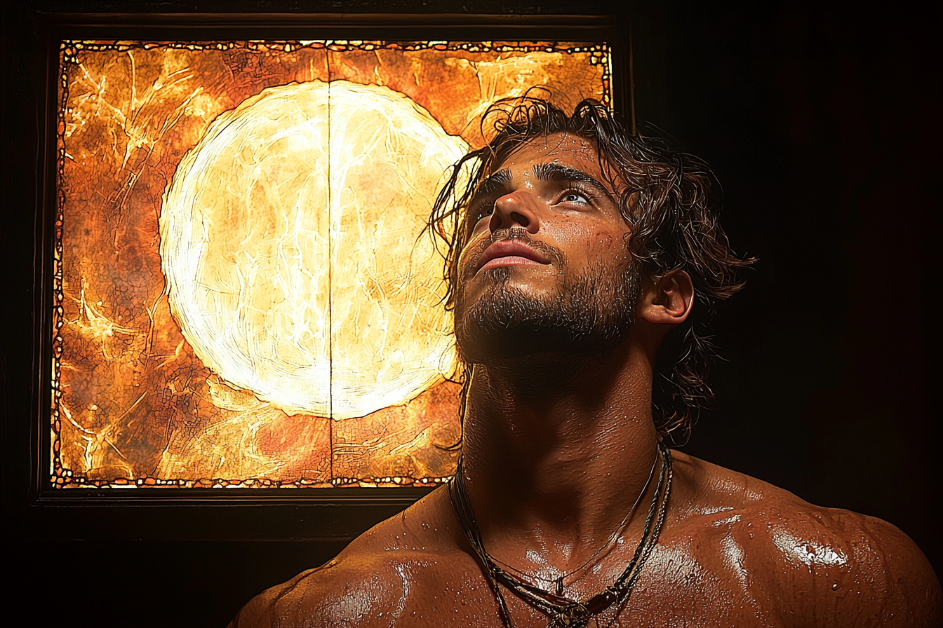 A Mysterious Man in Eclipse among Beautiful Art