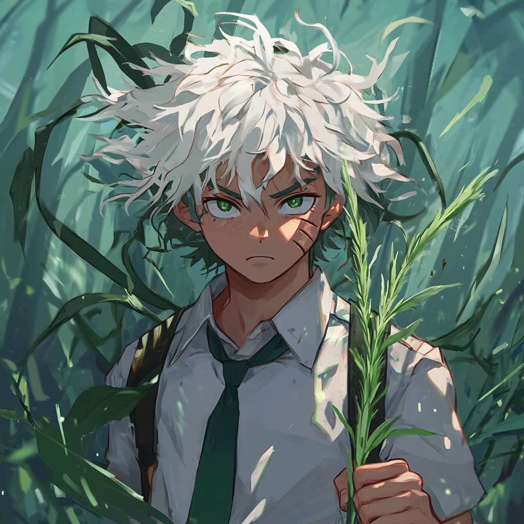 A Nervous Teen with Grass Hair and Sword