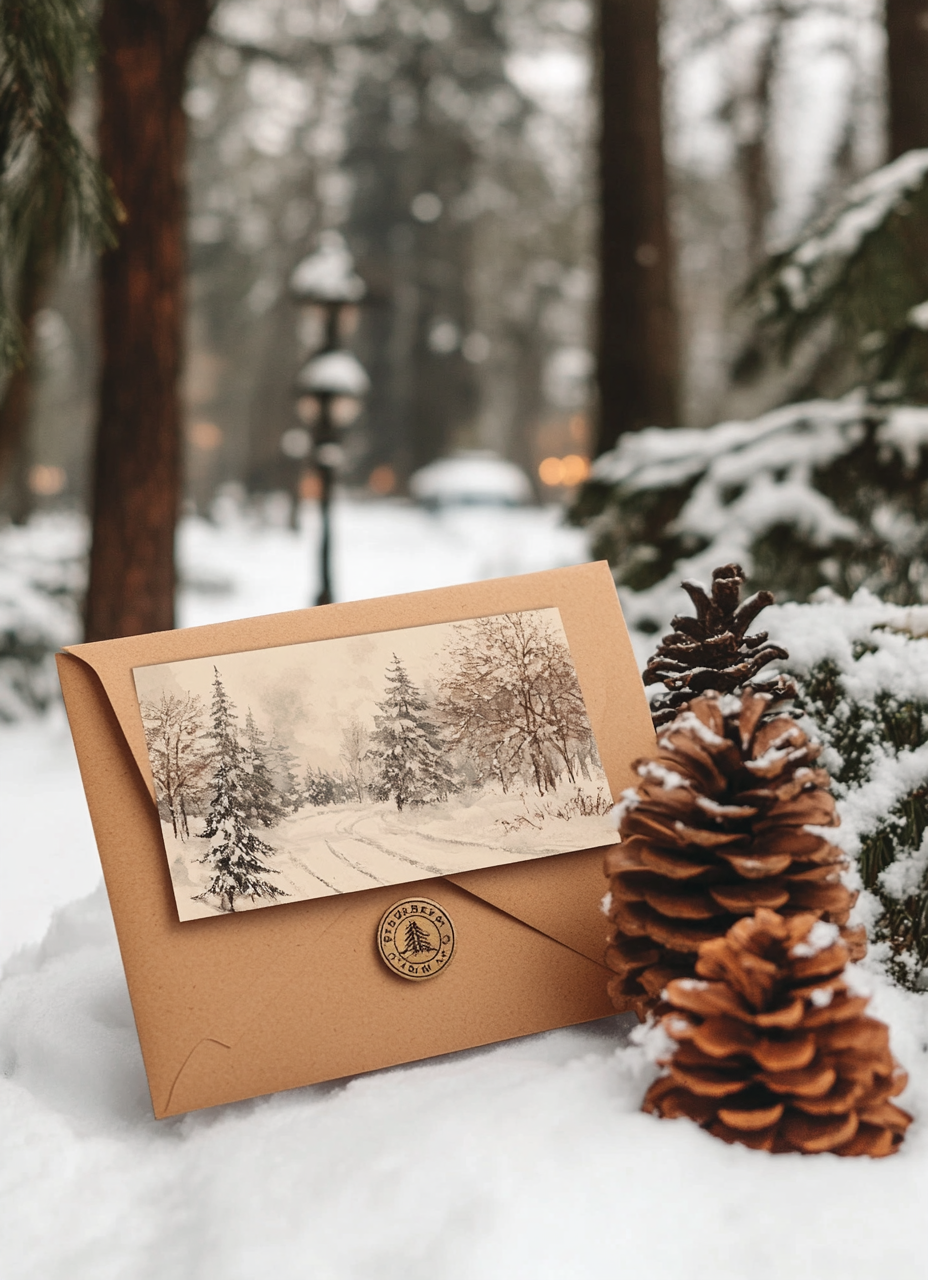 A New Year's Kraft Paper Envelope with Winter Illustration