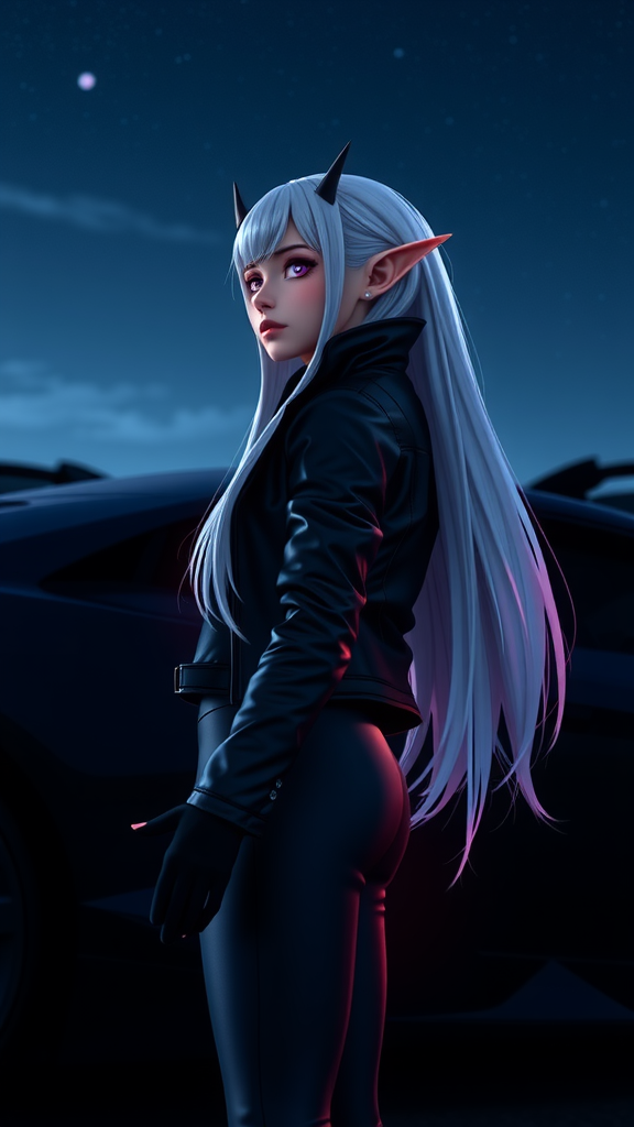 A Night Elf Girl in Leather Jacket