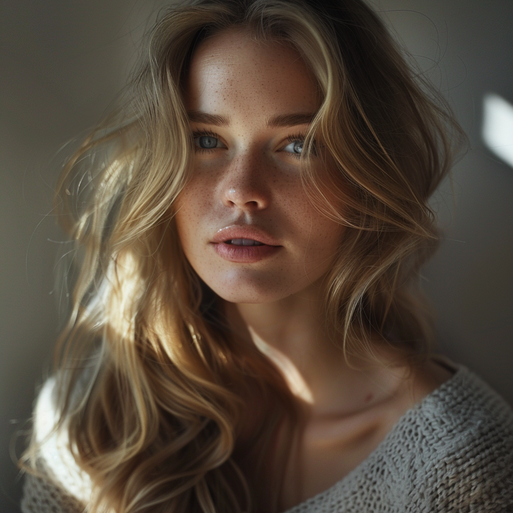 A Nordic Woman Portrayed in Soft Indoor Light