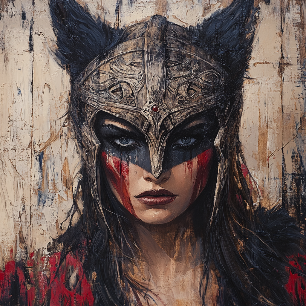 A Norse Dancer with Wolf Helm: Oil painting