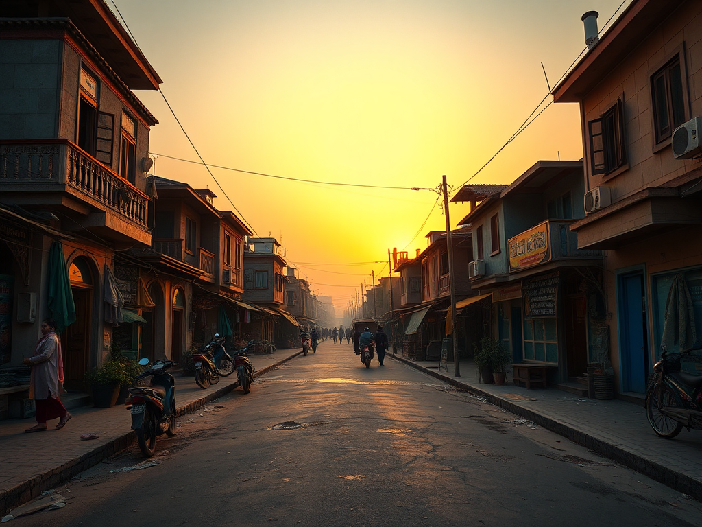 A Pakistani village square in the evening.