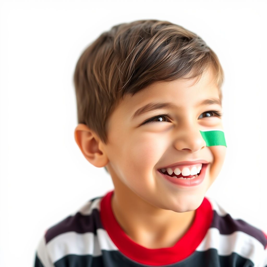 A Palestinian Boy Smiling with Flag on Cheek.