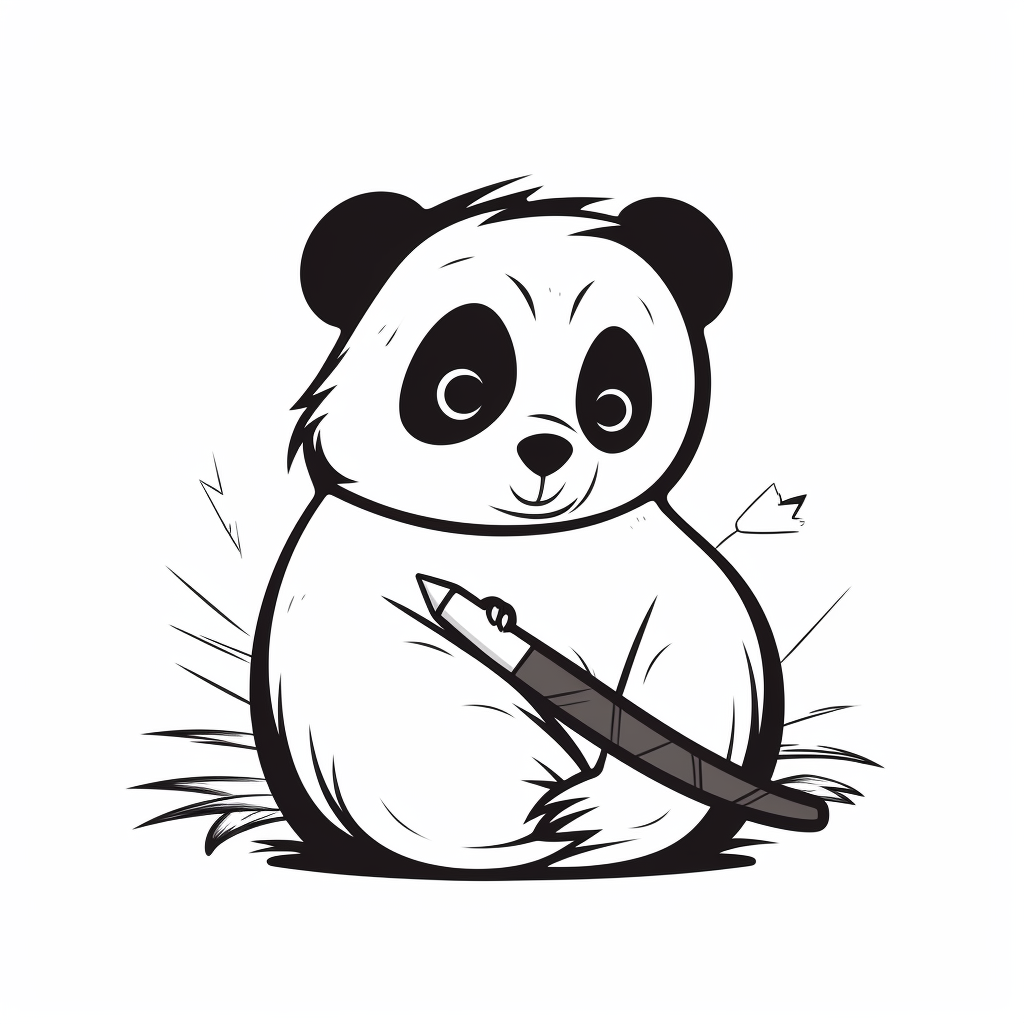 A Panda Drawing with Ink Quill