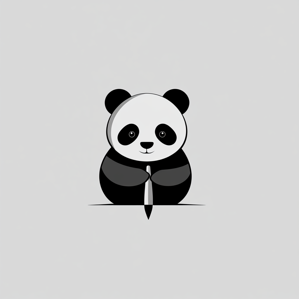 A Panda Holding Pen in Minimalist Logo