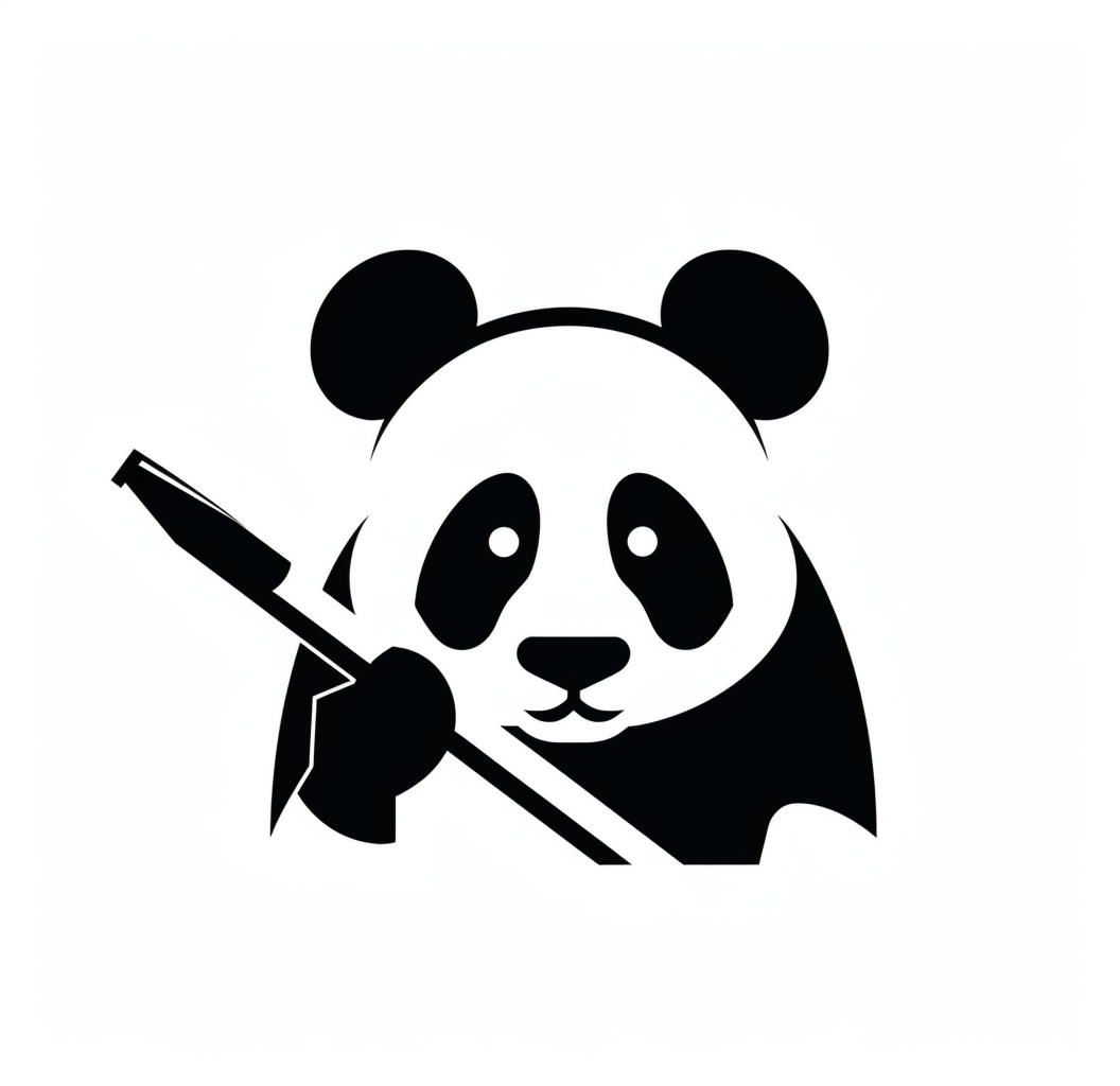 A Panda Holding a Pen Logo on White Background.